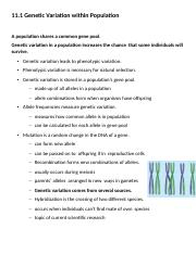 11 1 11 1 Genetic Variation Within Population A Population Shares A 