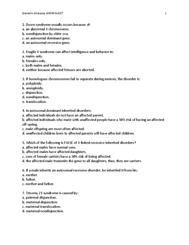 32 Human Genetic Disorders Worksheet Answers Support Worksheet