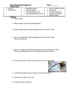 40 Population Community Ecosystem Worksheet Worksheet Resource