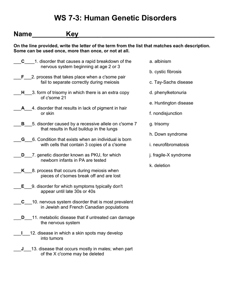 41 Human Genetic Disorders Worksheet Answers Worksheet For Fun