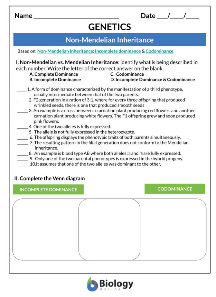 Activity Sheets For Non Mendelian Inheritance