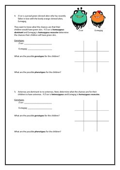 Alien Genetics Punnett Square Worksheets By JAG Education TPT