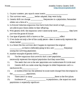 Amoeba Sisters Evolution Genetic Drift Worksheet By Quick Science Stuff