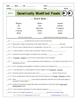 An quot Eyes Of Nye quot Genetically Modified Food EN10 Worksheet Ans 