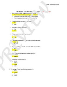 Anatomy And Physiology Action Potential And Endocrine Quiz With Answer Keys