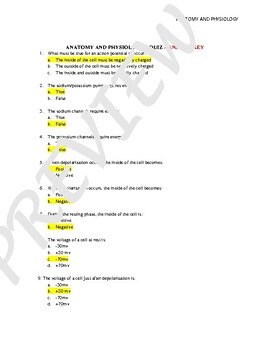 Anatomy And Physiology Action Potential And Endocrine Quiz With Answer Keys