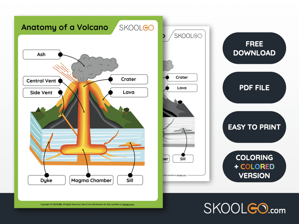 Anatomy Of A Volcano Free Worksheet For Kids SKOOLGO