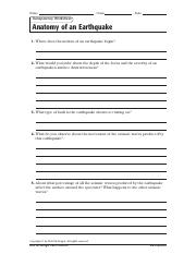 Anatomy Of An Earthquake pdf Name Class Date Transparency Worksheet 
