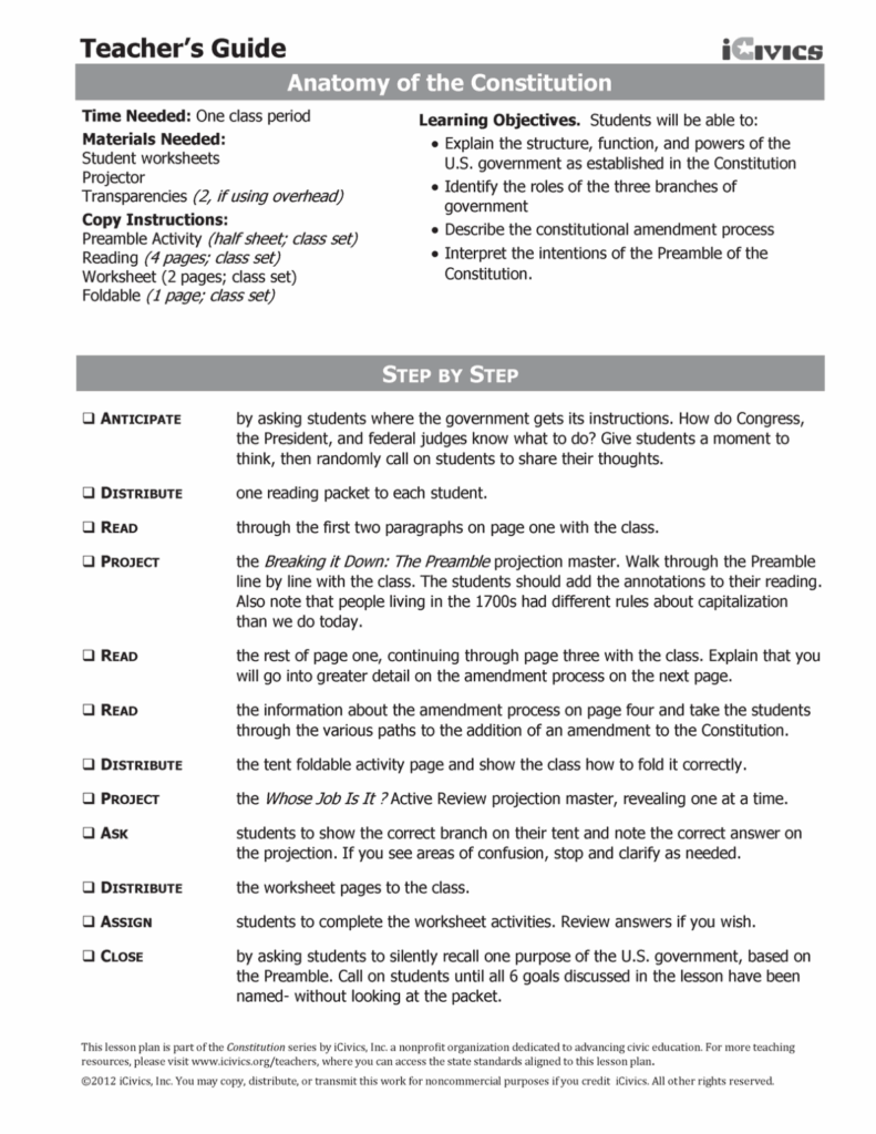 Anatomy Of The Constitution Worksheets Answers Printable Worksheets