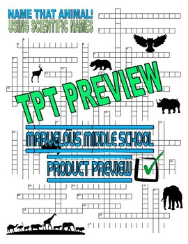 Animal Webquest Crossword Puzzle scientific Names Zoology W Key