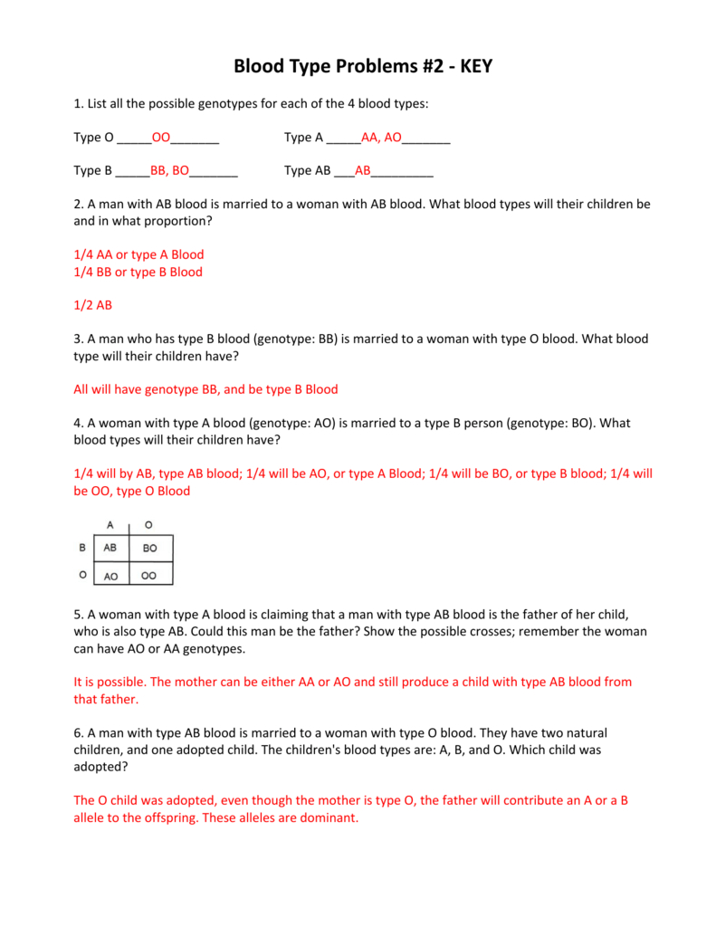 Answer Key Biology Genetics Blood Types Worksheet Answers