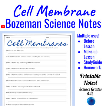 AP Biology Cell Membrane Comprehensive Worksheet Bozeman Science