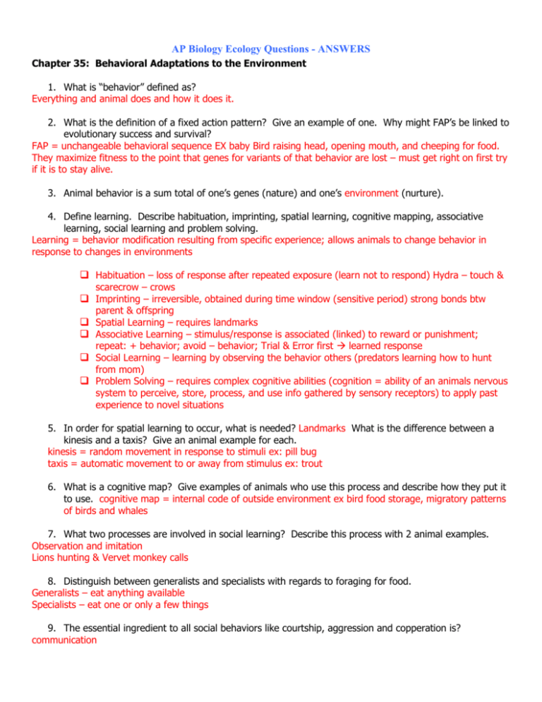 AP Biology Ecology Questions ANSWERS