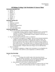 AP Biology Ecology Unit Worksheet 1 Answer Sheet Nisha Bhandaru 