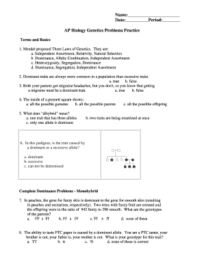Ap Biology Genetics Practice Problems Answer Key Fill Online 