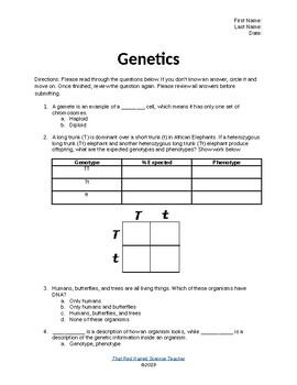 Basic Genetics Worksheet Punnett Square Meiosis Practice TpT