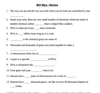 Bill Nye Genes Video Worksheet By Mayberry In Montana TPT