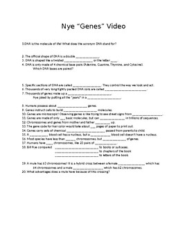 Bill Nye quot Genes quot Video Worksheet By Rob M TPT