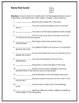 Biogeochemical Cycles Worksheets By Science Lessons That Rock TPT