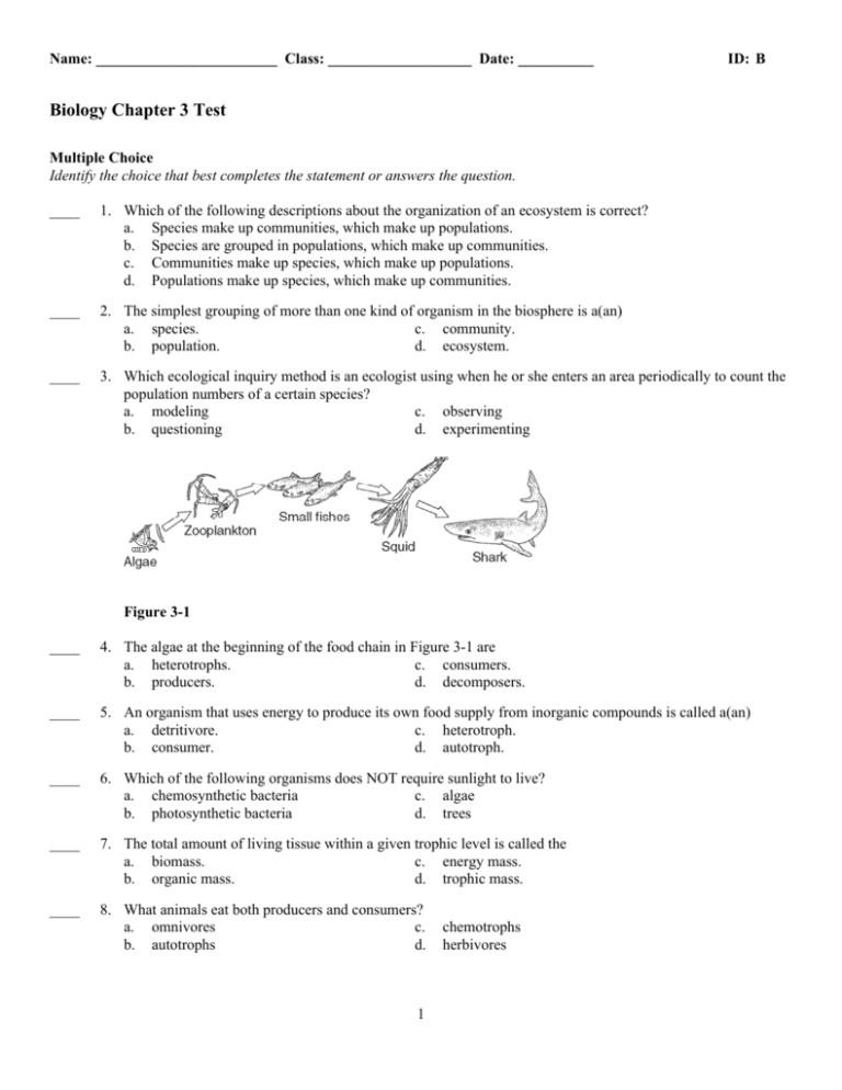 Biology Chapter 3 Test Ecosystems Energy Flow And Nutrient Cycles