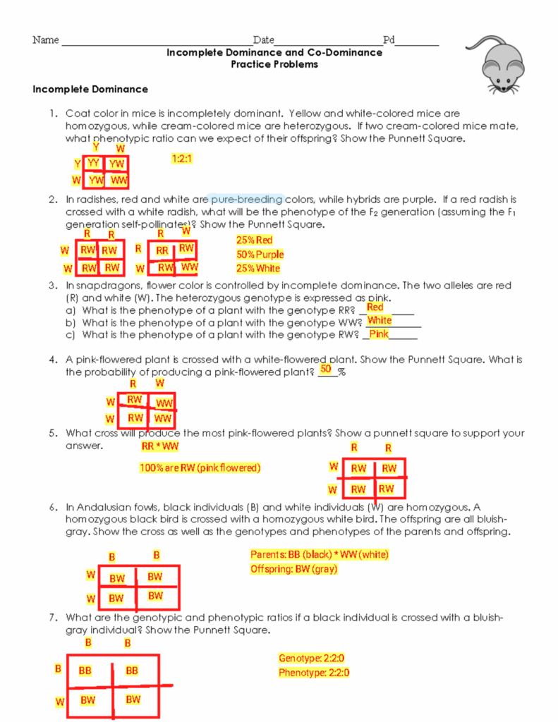 Biology Incomplete And Codominance Worksheet Answers