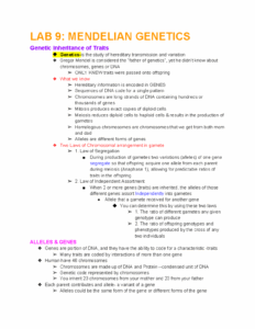 Biology Lab 1000 LAB 9 Mendelian Genetics LAB 9 MENDELIAN GENETICS