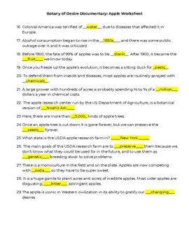 Botany Of Desire Apple Section Video Guide Worksheet And KEY TPT