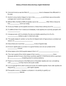Botany Of Desire Apple Section Video Guide Worksheet And KEY TPT