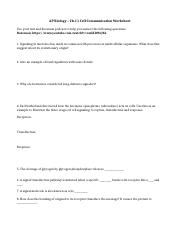 Cell Comm Worksheet docx AP Biology Ch 11 Cell Communication 