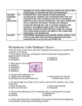 CELLS REVIEW WORKSHEET WITH ANSWERS Biology Cell Organelles Cell