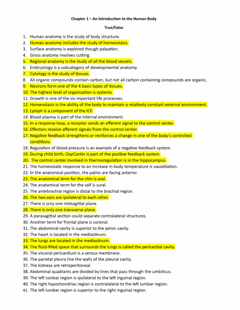 Chapter 1 Introduction To Human Anatomy And Physiology Worksheets 