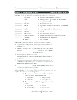 Chapter 11 Introduction To Genetics Vocabulary Review Answer Key 