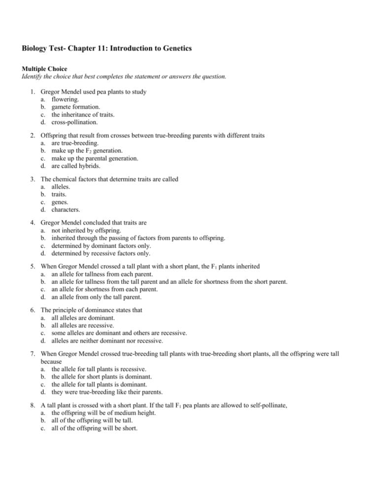 Chapter 11 Introduction To Genetics Worksheet Answers Db excel
