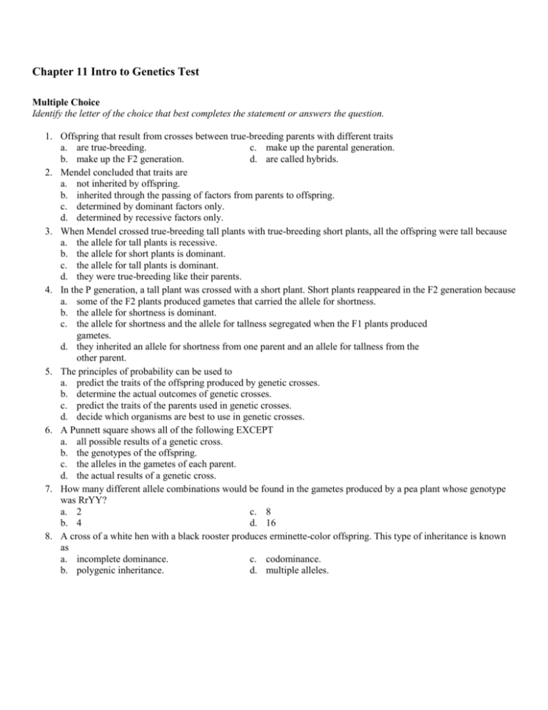 Chapter 11 Introduction To Genetics