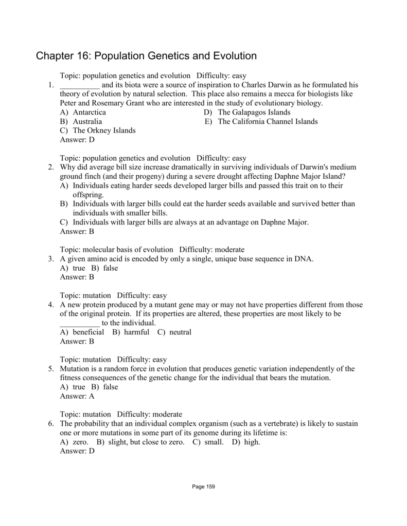 Chapter 16 Population Genetics And Evolution