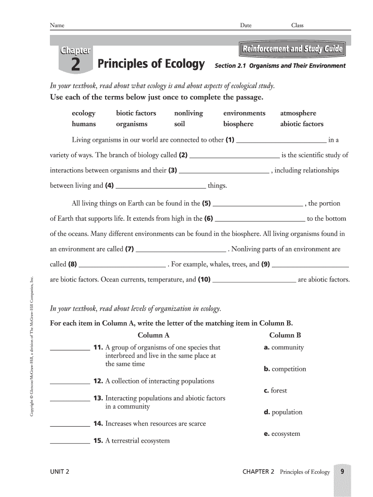 Chapter 2 Principles Of Ecology Answer Key Fill Online Printable
