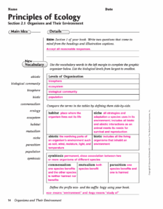 Chapter 2 Principles Of Ecology Worksheet Answers Db excel