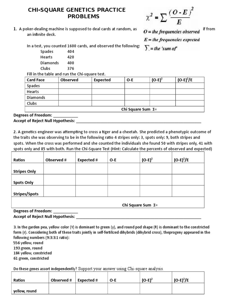 Chi Square Genetics Practice Problems Worksheet 280185356 PDF 