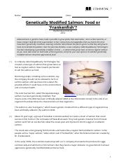 CommonLit Genetically Modified Salmon Food Or Frankenfish pdf Name 