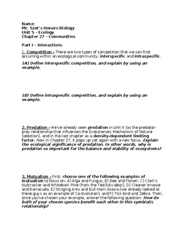 Community Ecology Worksheet By Biology Labs And More TPT