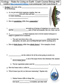 Crash Course Biology 40 Ecology Rules For Living On Earth Worksheet