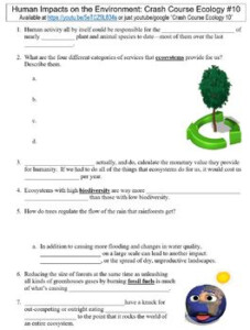 Crash Course Ecology 10 Human Impacts On The Environment Worksheet