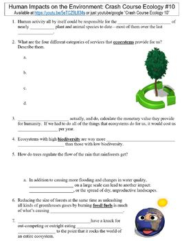 Crash Course Ecology 10 Human Impacts On The Environment Worksheet