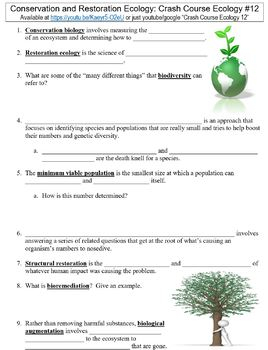 Crash Course Ecology 12 Conservation And Restoration Ecology Worksheet