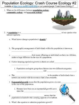 Crash Course Ecology 2 Population Ecology Worksheet By Danis Marandis