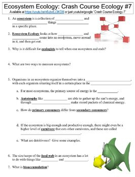 Crash Course Ecology 7 Ecosystem Ecology Worksheet By Danis Marandis