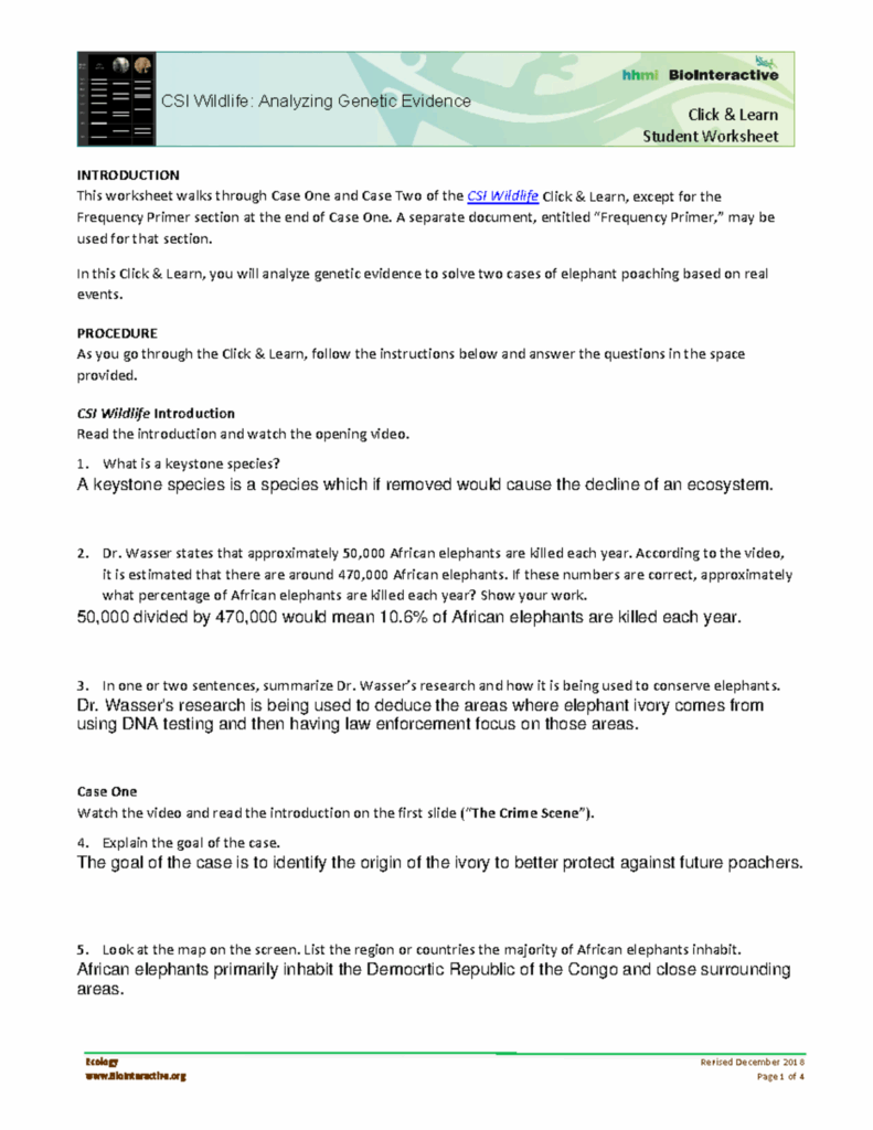Csi Wildlife Student Worksheet Answers Pdf Multiplication Worksheet 
