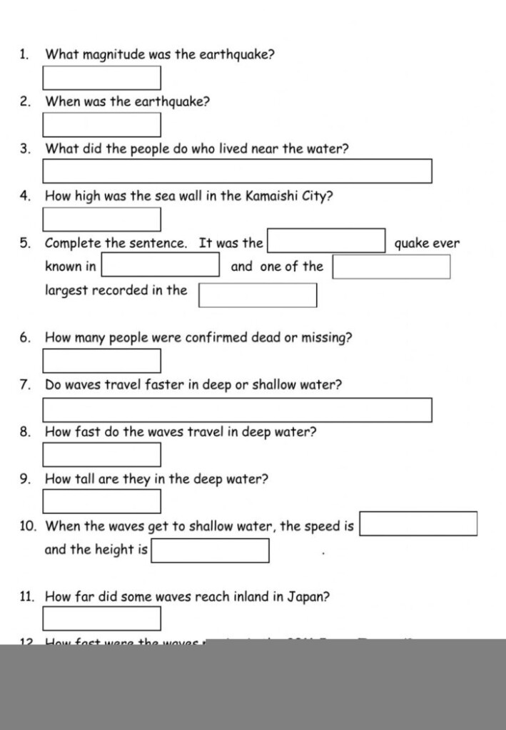 Earthquake And Tsunami Worksheet Anatomy Worksheets