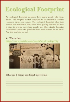 Ecological Footprint Sustainability Worksheet By The Teenager 39 s Teacher