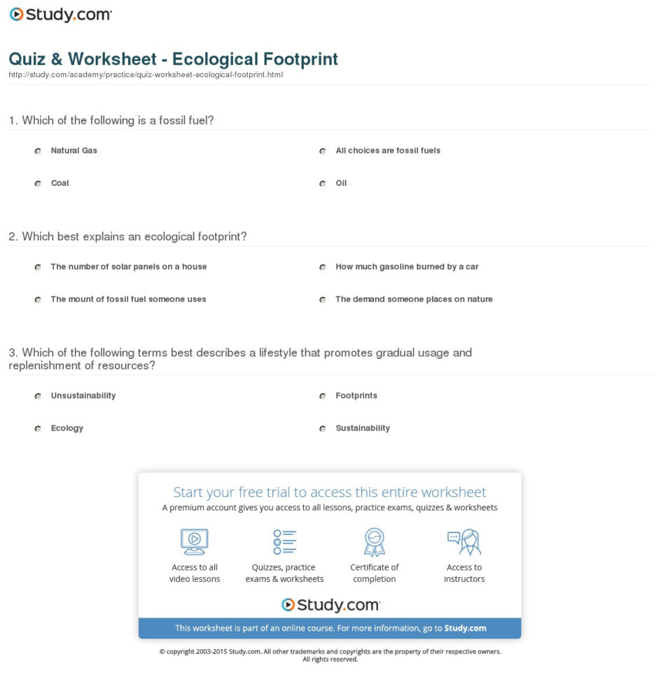 Ecological Footprint Worksheet Answers Db excel